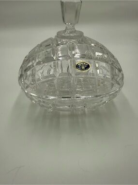 Bohemia Clear Cut Crystal Lidded Bowl Oval Cut Glass Czech Republic